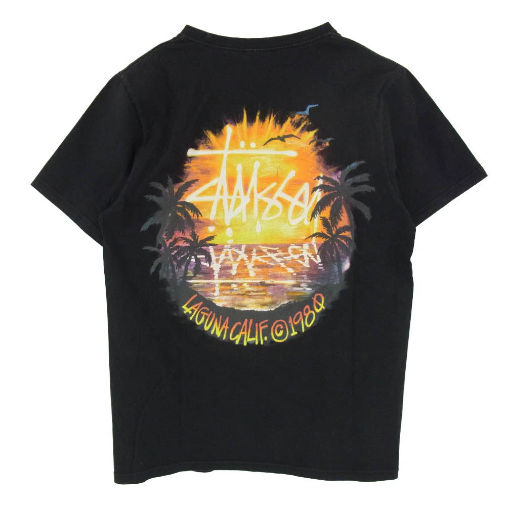STUSSY ステューシー Sunset Tee サンセット ロゴ プリント Tシャツ 半袖 カットソー ブラック系 S【中古】