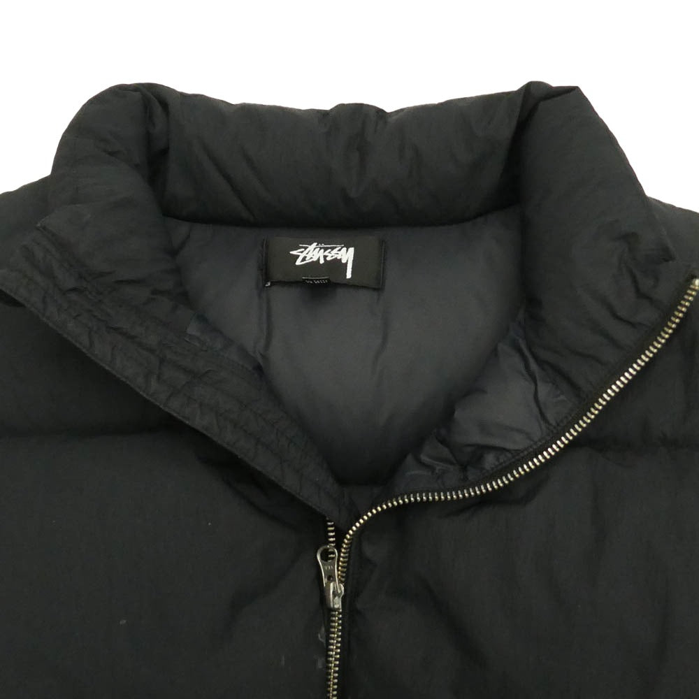 STUSSY ステューシー Down Puffer Nylon ダウン パッファ 袖ストックロゴ 刺繍 ナイロン ダウン ジャケット ブラック系 S【中古】