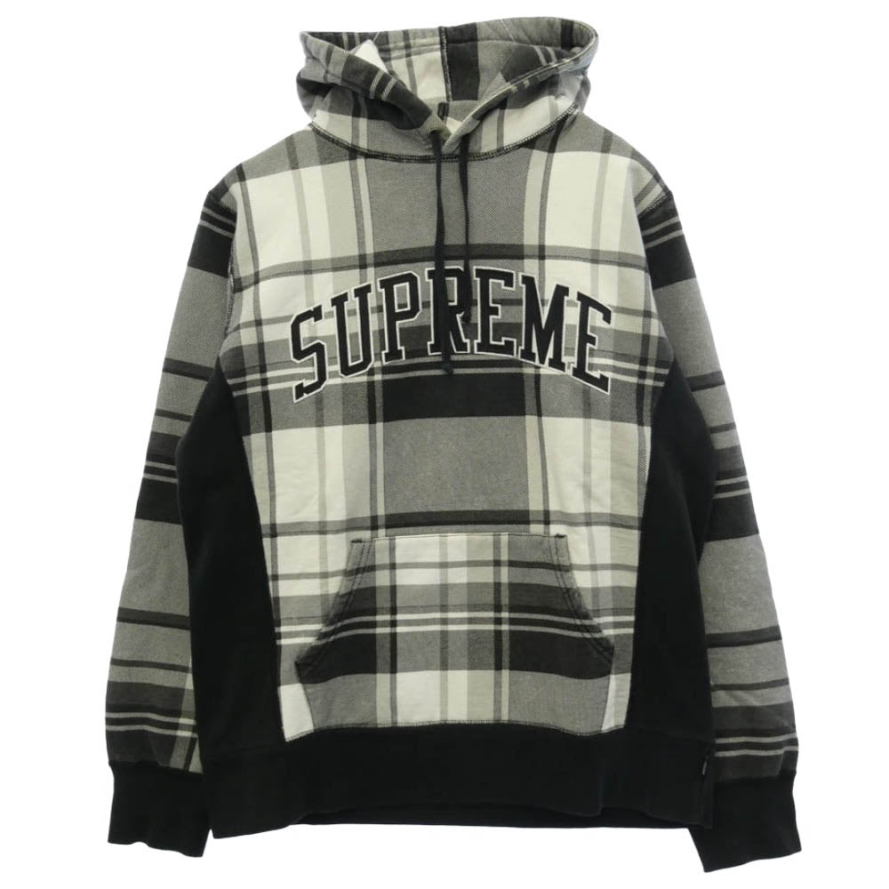 Supreme シュプリーム 14AW Arch Logo Plaid Pullover Hoodie アーチ ロゴ チェック プルオーバー スウェット パーカー ブラック系 ホワイト系 M【中古】