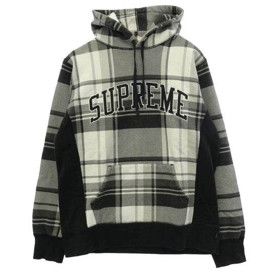 Supreme シュプリーム 14AW Arch Logo Plaid Pullover Hoodie アーチ ロゴ チェック プルオーバー スウェット パーカー ブラック系 ホワイト系 M【中古】