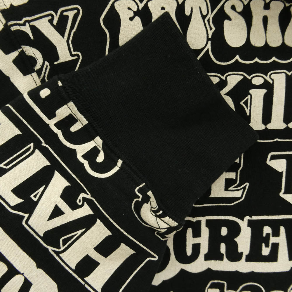 Supreme シュプリーム HYSTERIC GLAMOUR ヒステリックグラマー 17AW Text Hooded Sweatshirt テキスト 総柄 プリント プルオーバー スウェット パーカー ブラック系 ホワイト系 S【中古】