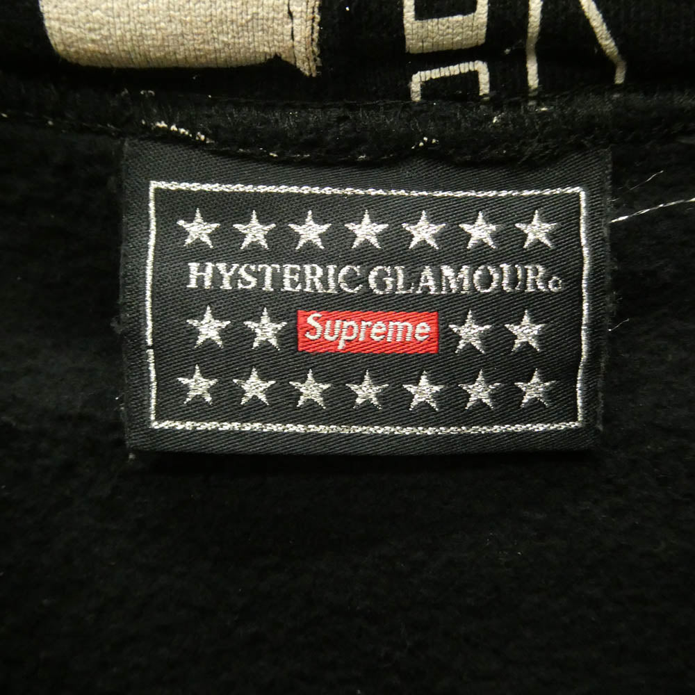 Supreme シュプリーム HYSTERIC GLAMOUR ヒステリックグラマー 17AW Text Hooded Sweatshirt テキスト 総柄 プリント プルオーバー スウェット パーカー ブラック系 ホワイト系 S【中古】