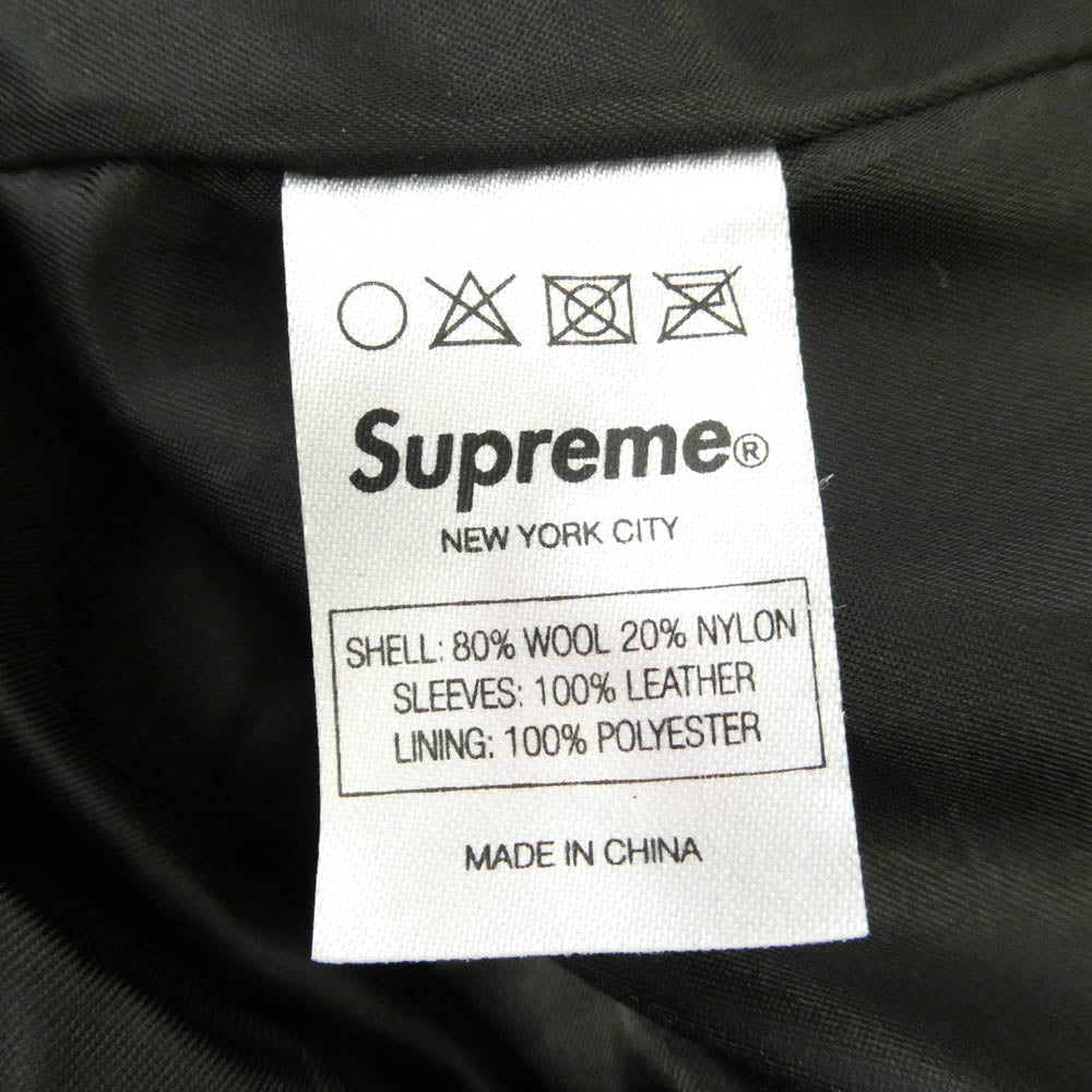 Supreme シュプリーム 12AW Hooded Varsity Jacket アーチロゴ ワッペン フーデッド 袖レザー メルトン バーシティ ジャケット セーラーパーカー ブラック系 L【中古】