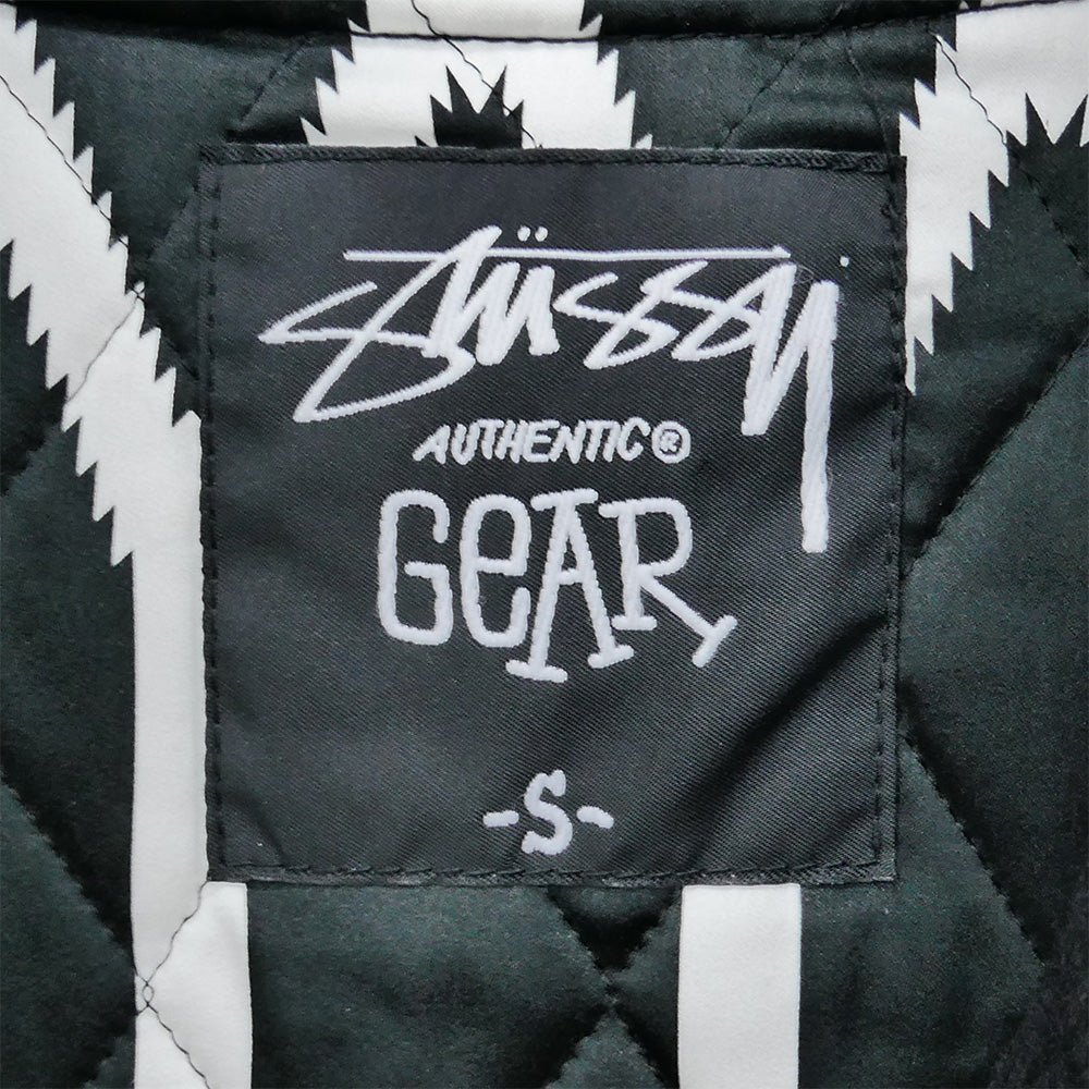 STUSSY ステューシー ROCSTAR ロックスター 10AW x ROC STAR Tribe Varsity Jacket ロックスター トライブ ロゴ ワッペン バーシティ ジャケット 袖レザー スタジャン ブラック系 ホワイト系 S【中古】
