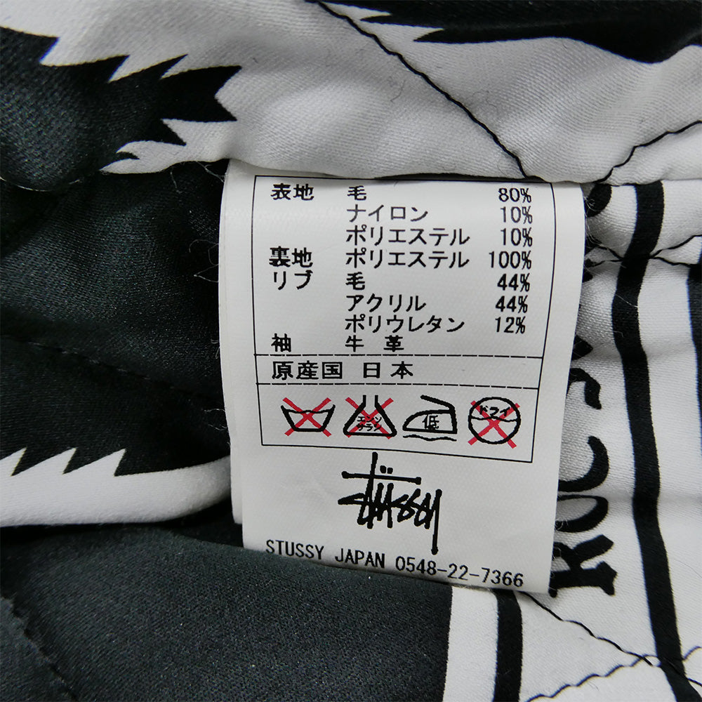 STUSSY ステューシー ROCSTAR ロックスター 10AW x ROC STAR Tribe Varsity Jacket ロックスター トライブ ロゴ ワッペン バーシティ ジャケット 袖レザー スタジャン ブラック系 ホワイト系 S【中古】