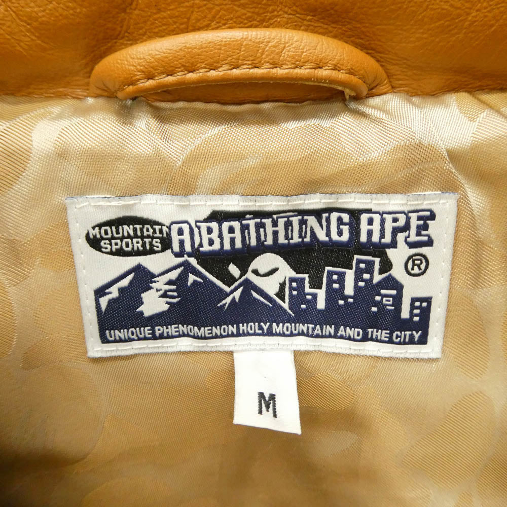 A BATHING APE アベイシングエイプ 11AW 1860-141-006 LEATHER CLASSIC DOWN JACKET 牛革 レザー ダウン ジャケット ライトブラウン系 M【中古】