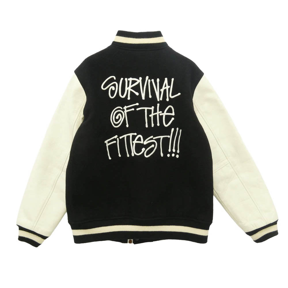 A BATHING APE アベイシングエイプ STUSSY ステューシー × STUSSY 30th Anniversary Varsity Jacket ステューシー 30周年 ロゴ ワッペン SSリンク スタジャン ジャケット ブラック系 ホワイト系 L【中古】