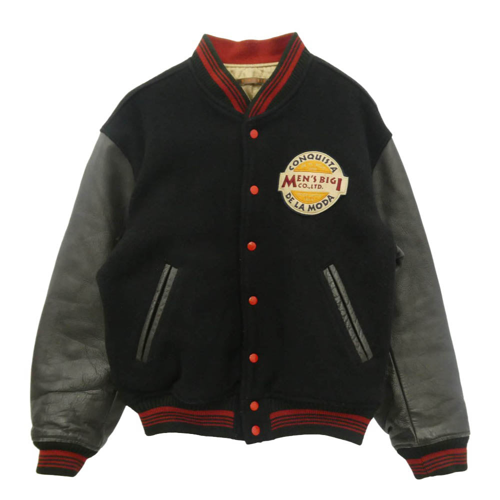 MEN'S BIGI メンズビギ M0184FJM01 パッチ付き 牛革 袖レザー切替 バーシティジャケット スタジャン ブラック系 3【中古】