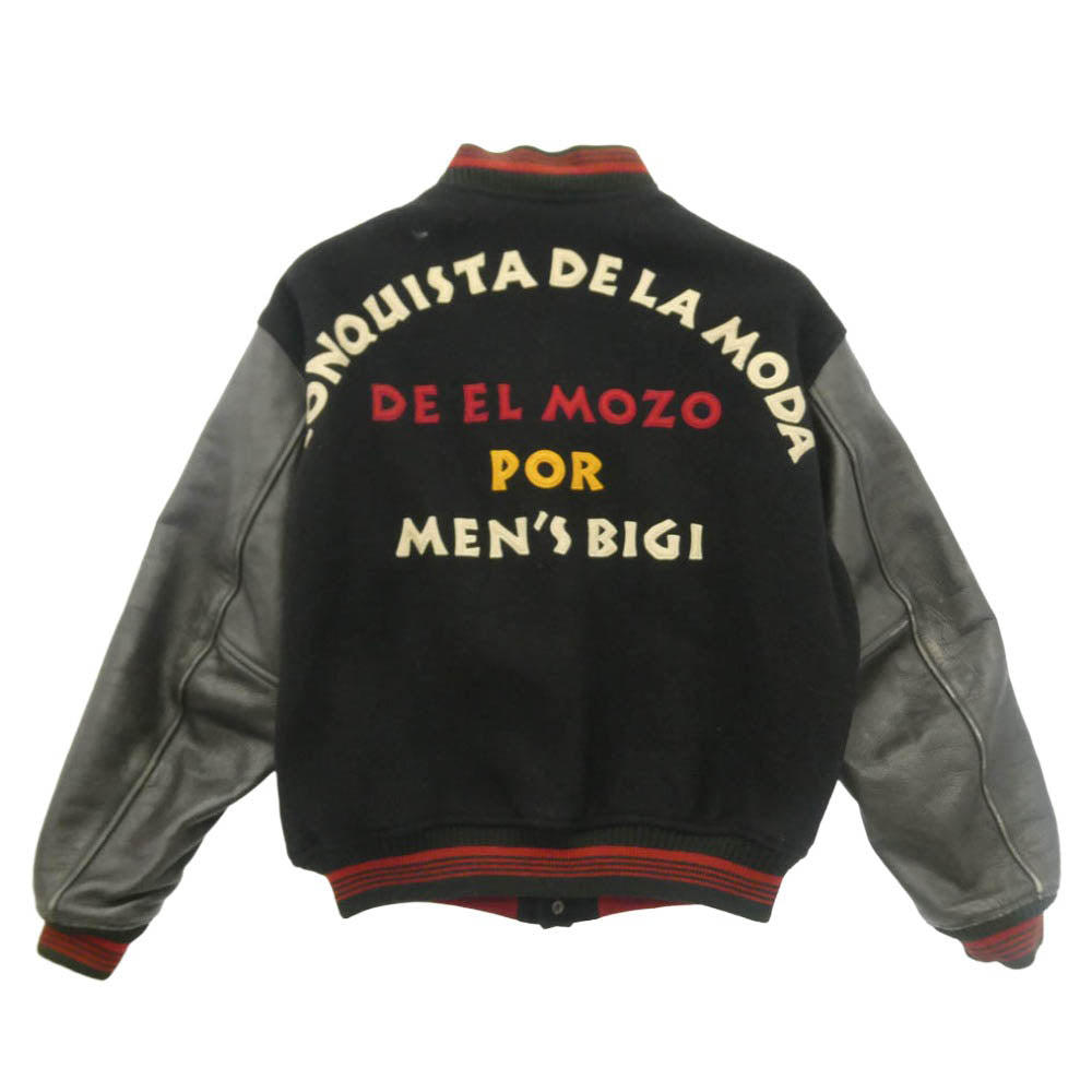 MEN'S BIGI メンズビギ M0184FJM01 パッチ付き 牛革 袖レザー切替 バーシティジャケット スタジャン ブラック系 3【中古】