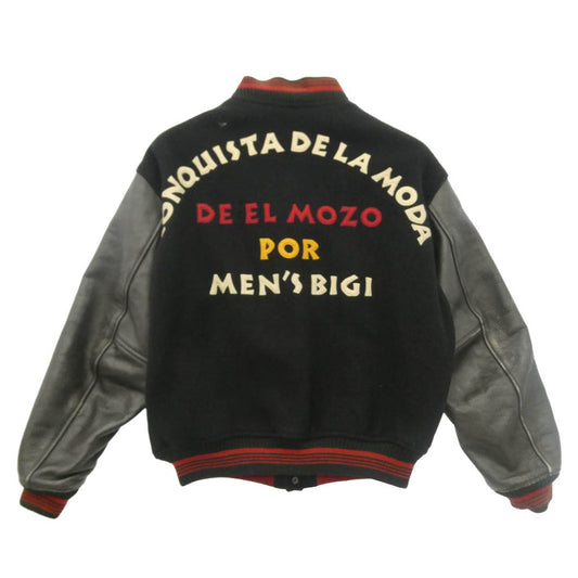 MEN'S BIGI メンズビギ M0184FJM01 パッチ付き 牛革 袖レザー切替 バーシティジャケット スタジャン ブラック系 3【中古】