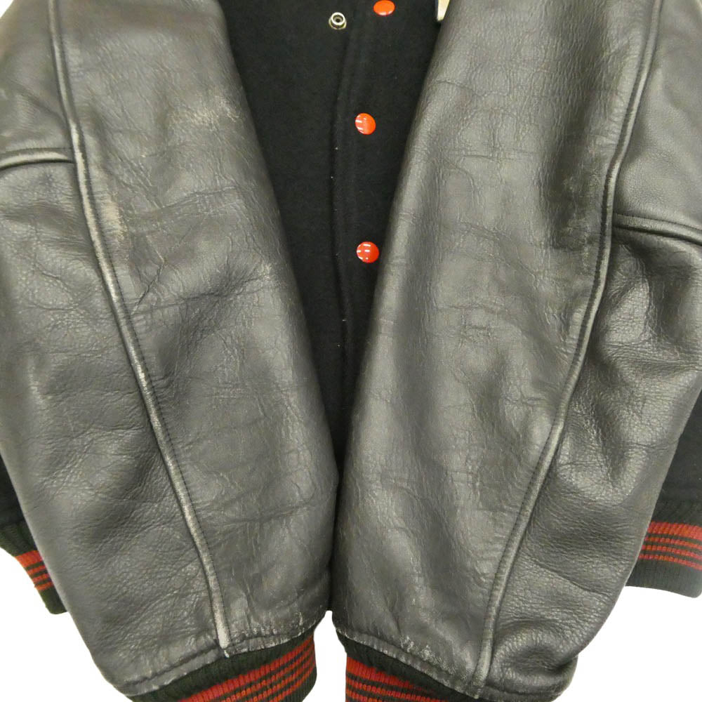 MEN'S BIGI メンズビギ M0184FJM01 パッチ付き 牛革 袖レザー切替 バーシティジャケット スタジャン ブラック系 3【中古】