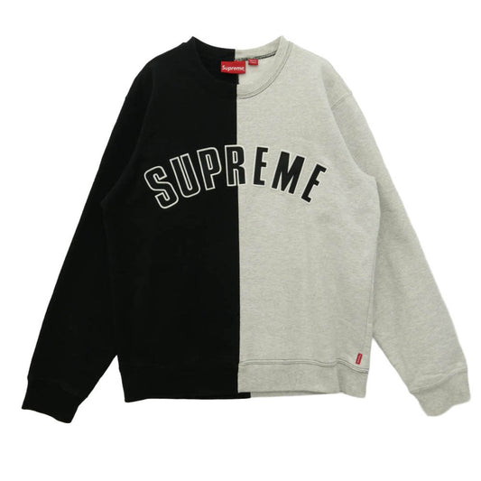 Supreme シュプリーム 18AW Split Crewneck Sweatshirt スプリット ロゴ クルーネック プルオーバー スウェットシャツ トレーナー ブラック系 オフホワイト系 M【中古】