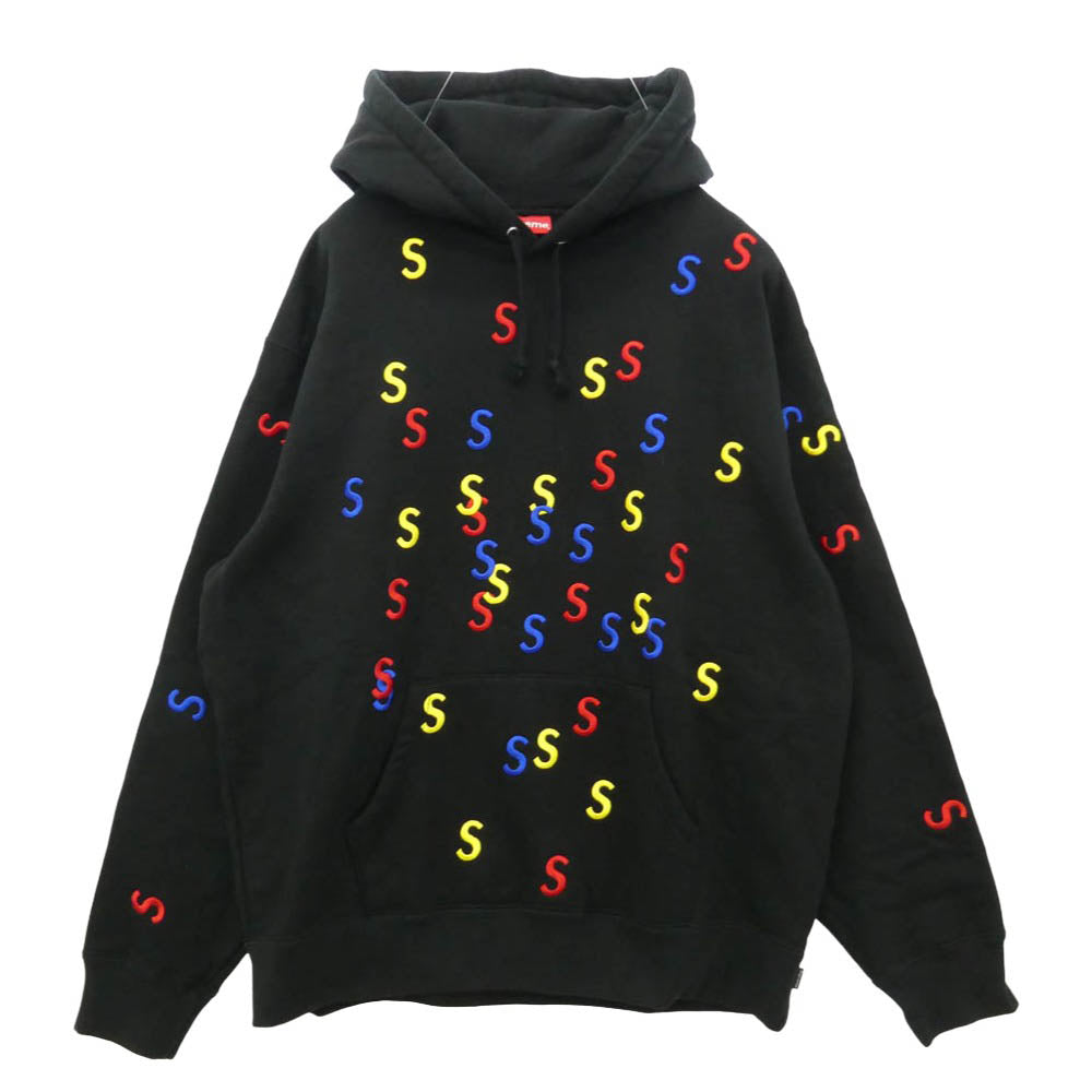 Supreme シュプリーム 21SS Embroidered S Sweatshirt ロゴ刺繍 プルオーバー フーディー スウェット パーカー ブラック系 M【中古】
