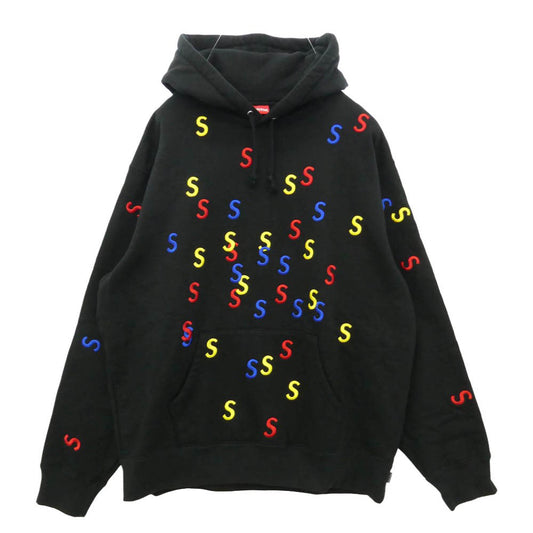 Supreme シュプリーム 21SS Embroidered S Sweatshirt ロゴ刺繍 プルオーバー フーディー スウェット パーカー ブラック系 M【中古】