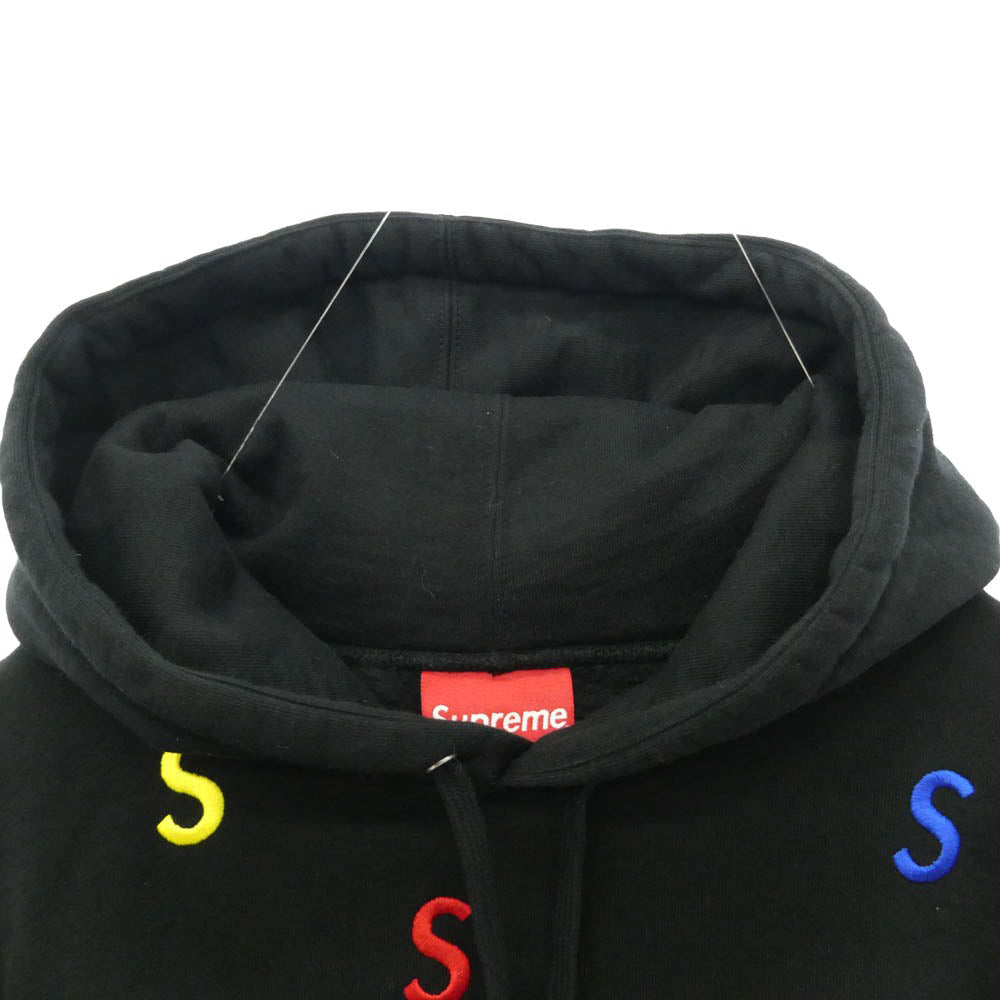 Supreme シュプリーム 21SS Embroidered S Sweatshirt ロゴ刺繍 プルオーバー フーディー スウェット パーカー ブラック系 M【中古】