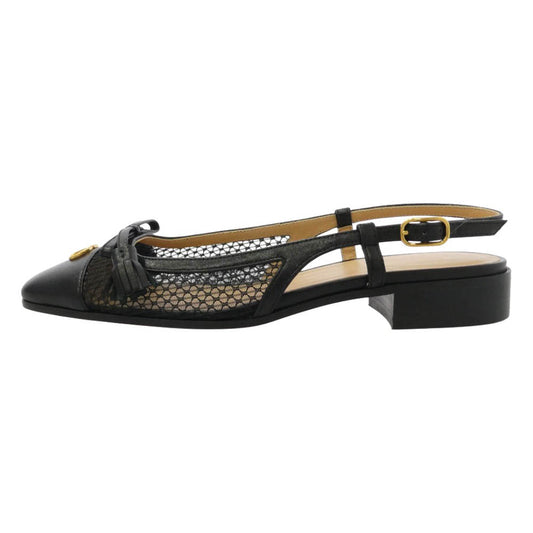 VALENTINO ヴァレンティノ 26SS 8W2S0MH0 BALLERINA ロゴスタッズ メッシュレザー切替 バレリーナ シューズ パンプス ブラック系 35【新古品】【未使用】【中古】