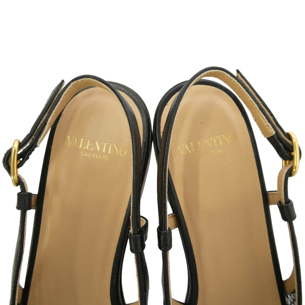 VALENTINO ヴァレンティノ 26SS 8W2S0MH0 BALLERINA ロゴスタッズ メッシュレザー切替 バレリーナ シューズ パンプス ブラック系 35【新古品】【未使用】【中古】