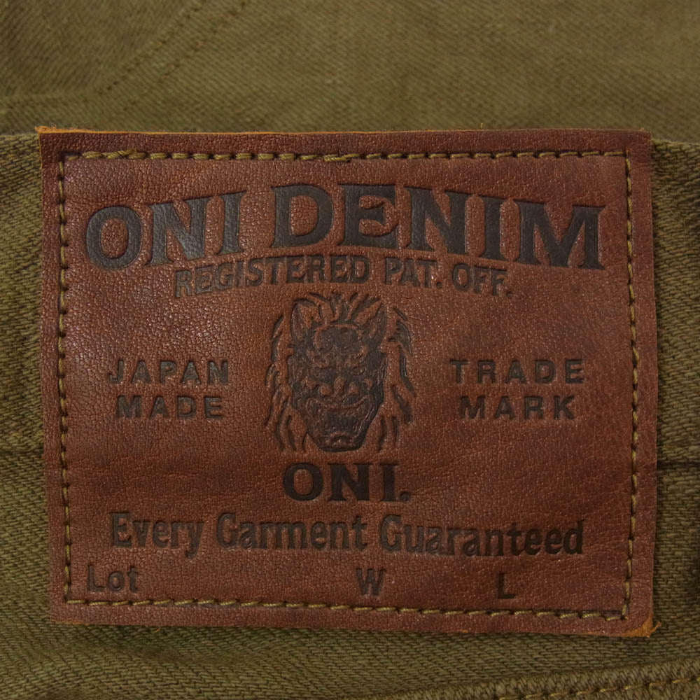 ONI DENIM 鬼デニム ONI246-OLOL ニートストレート 12oz オリーブ×オリーブ セルヴィッジ デニム パンツ ジーンズ W30 カーキ系 30【極上美品】【中古】