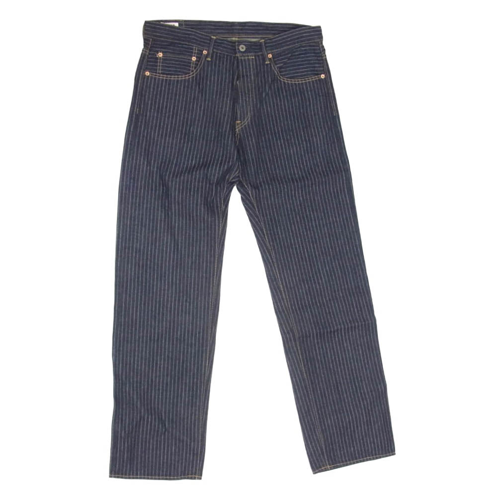 ONI DENIM 鬼デニム ONI266-HJS 12oz 針抜きジャガード ストライプ リラックス ストレート ジーンズ ボタンフライ デニム パンツ インディゴブルー系 34【極上美品】【中古】