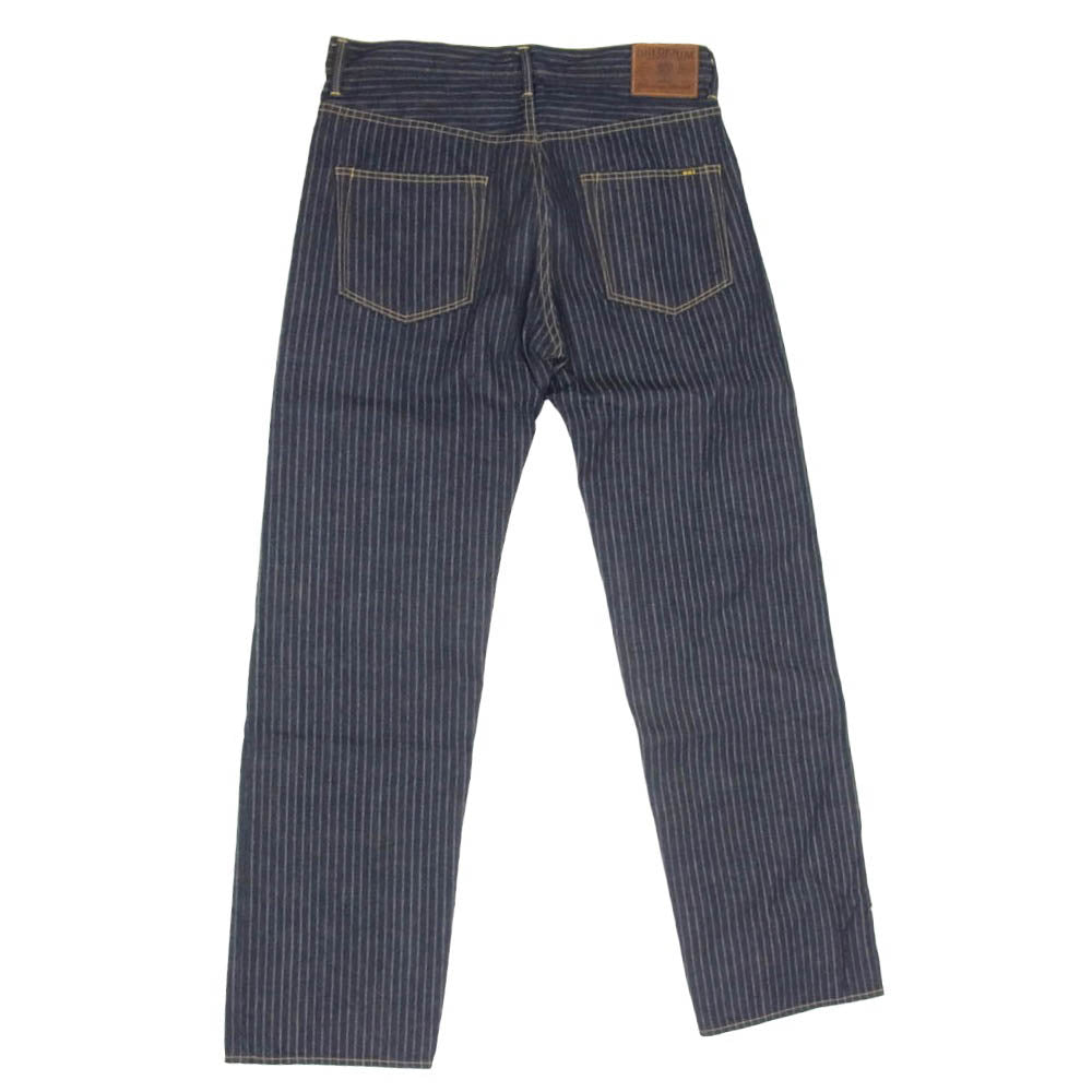 ONI DENIM 鬼デニム ONI266-HJS 12oz 針抜きジャガード ストライプ リラックス ストレート ジーンズ ボタンフライ デニム パンツ インディゴブルー系 34【極上美品】【中古】