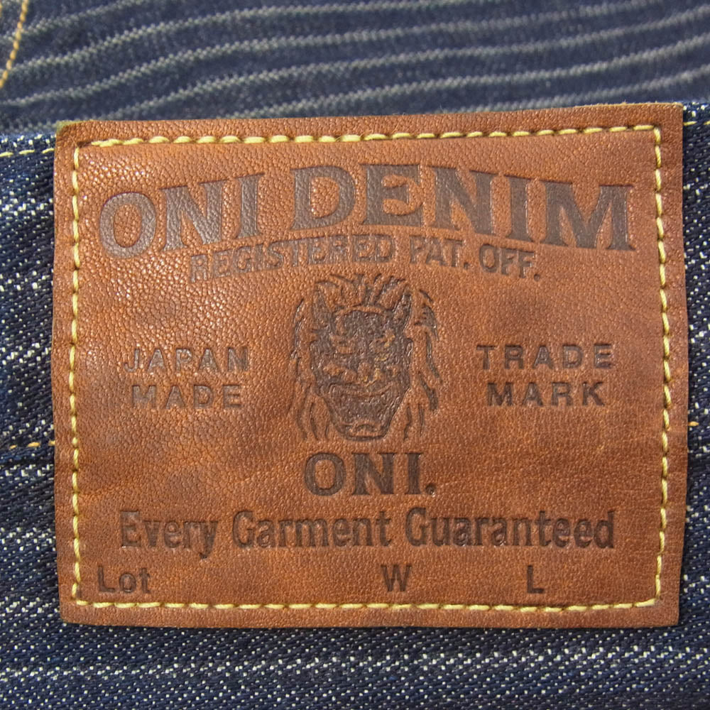 ONI DENIM 鬼デニム ONI266-HJS 12oz 針抜きジャガード ストライプ リラックス ストレート ジーンズ ボタンフライ デニム パンツ インディゴブルー系 34【極上美品】【中古】