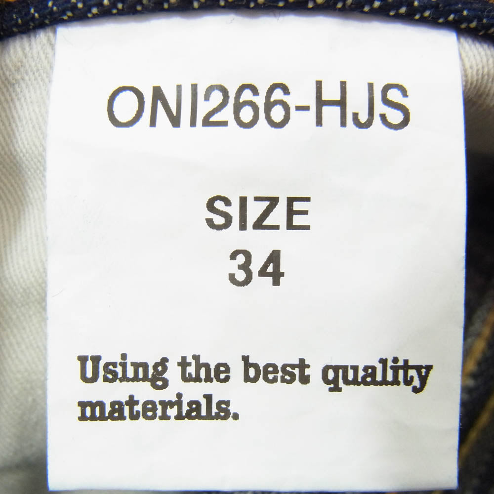 ONI DENIM 鬼デニム ONI266-HJS 12oz 針抜きジャガード ストライプ リラックス ストレート ジーンズ ボタンフライ デニム パンツ インディゴブルー系 34【極上美品】【中古】