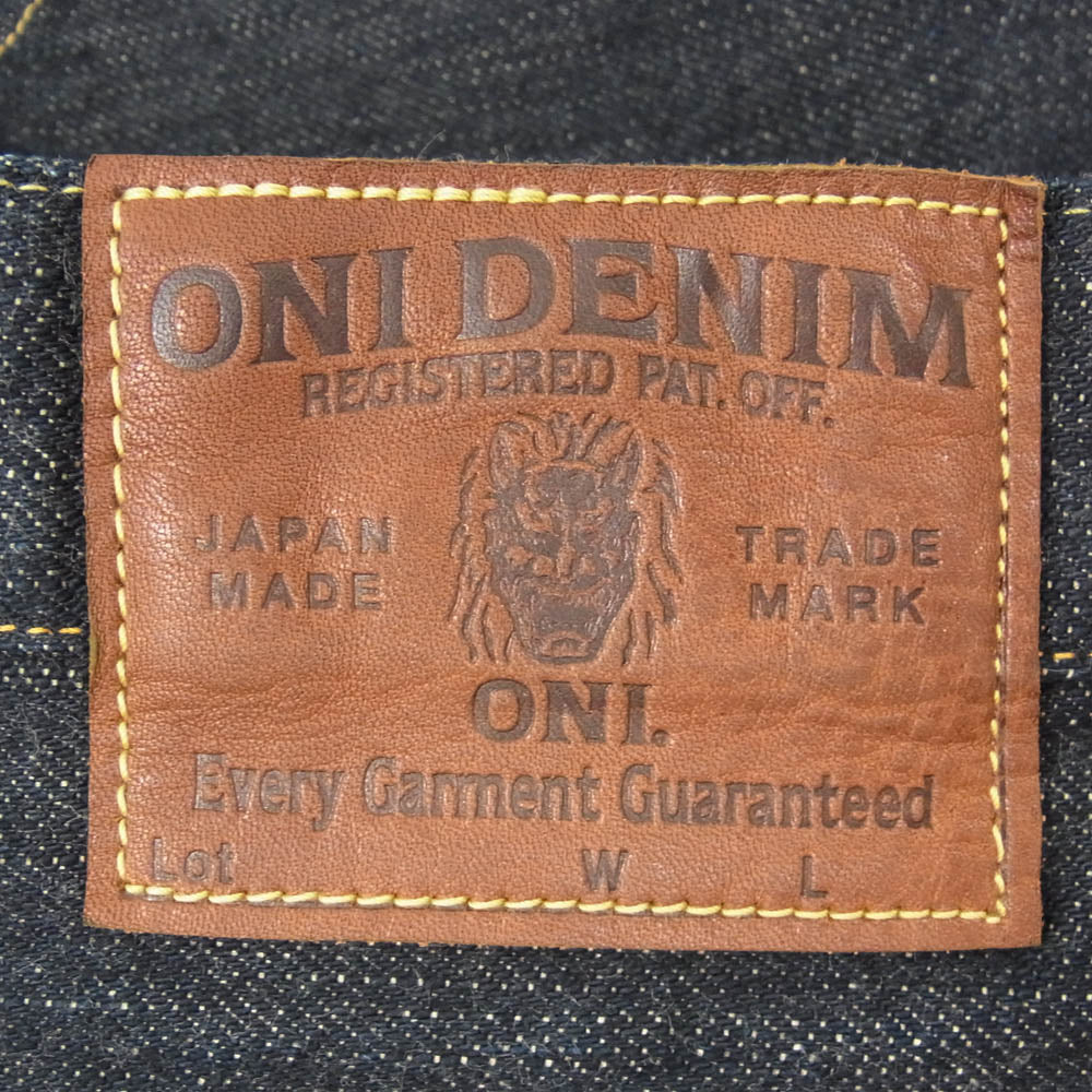 ONI DENIM 鬼デニム ONI200-GC15 15oz グリーン キャスト デニム ワイド ストレート ジーンズ ボタンフライ デニムパンツ W33 インディゴブルー系 33【極上美品】【中古】
