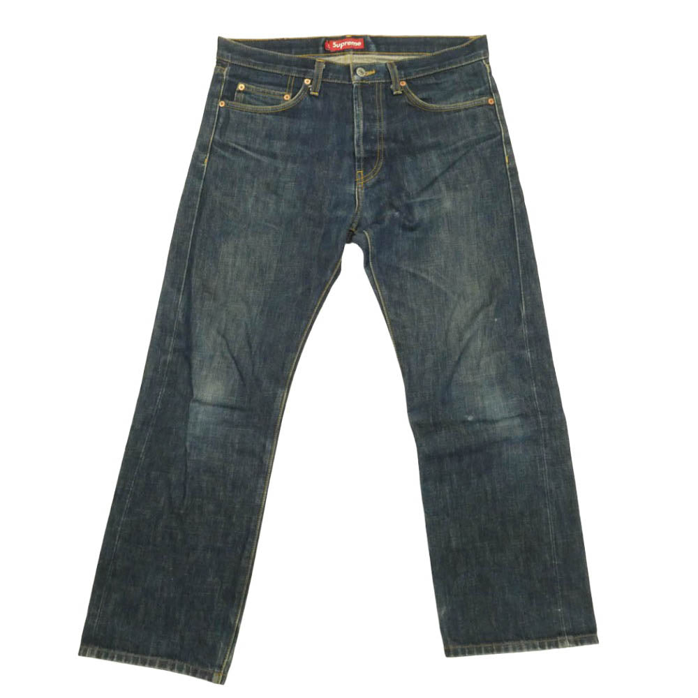Supreme シュプリーム レザーロゴパッチ セルビッチ スリム ストレート デニム パンツ インディゴブルー系 32/slim【中古】