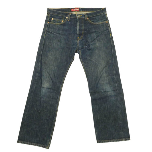 Supreme シュプリーム レザーロゴパッチ セルビッチ スリム ストレート デニム パンツ インディゴブルー系 32/slim【中古】