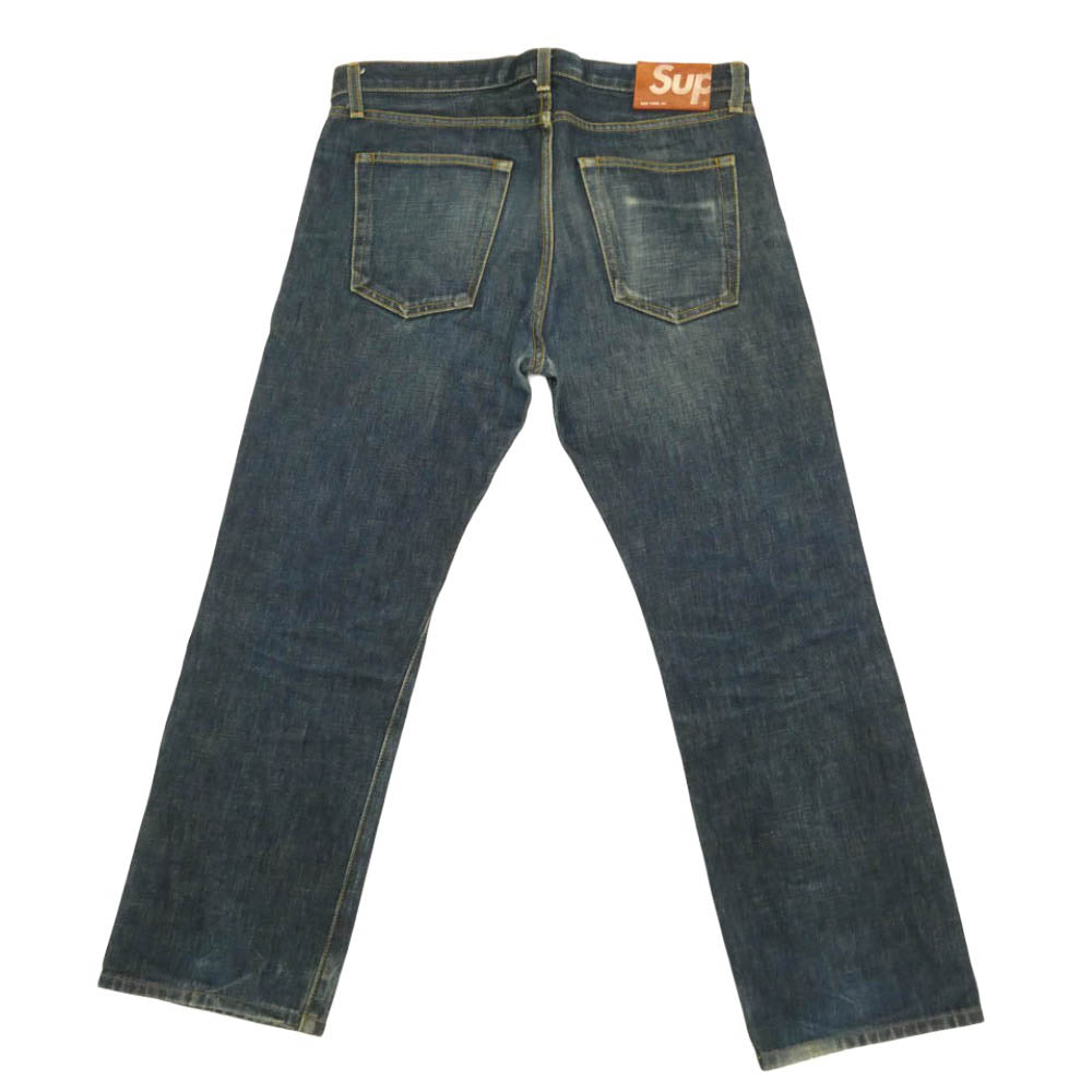 Supreme シュプリーム レザーロゴパッチ セルビッチ スリム ストレート デニム パンツ インディゴブルー系 32/slim【中古】