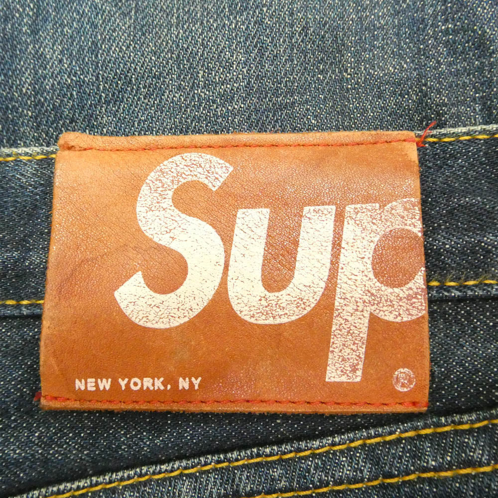 Supreme シュプリーム レザーロゴパッチ セルビッチ スリム ストレート デニム パンツ インディゴブルー系 32/slim【中古】