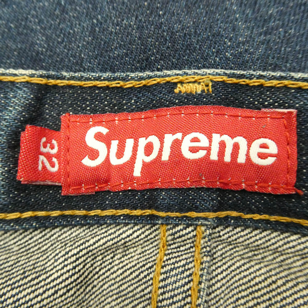 Supreme シュプリーム レザーロゴパッチ セルビッチ スリム ストレート デニム パンツ インディゴブルー系 32/slim【中古】