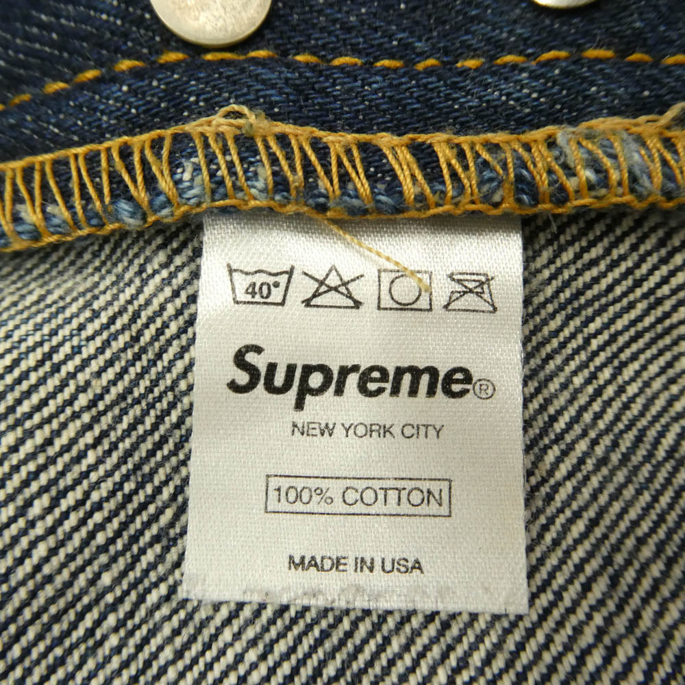 Supreme シュプリーム レザーロゴパッチ セルビッチ スリム ストレート デニム パンツ インディゴブルー系 32/slim【中古】