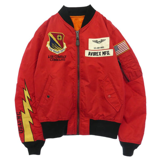 AVIREX アヴィレックス 8415-818-7352 ワッペン リバーシブル フライト ジャケット レッド系 オレンジ系 L【中古】
