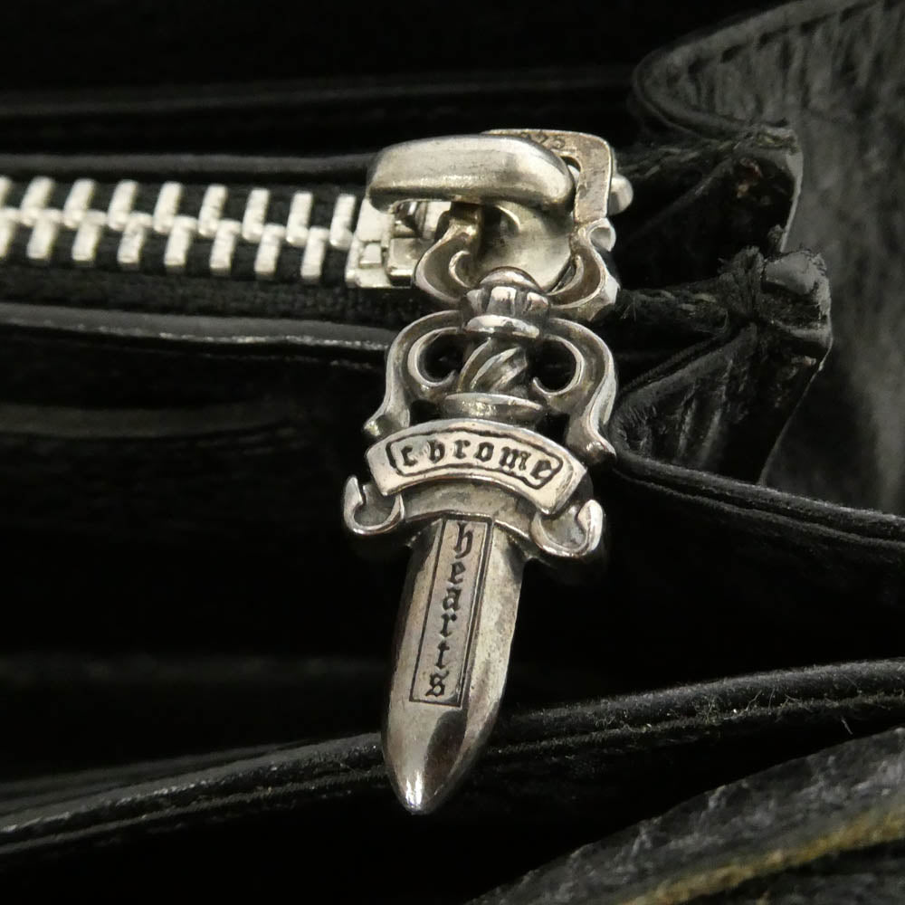 CHROME HEARTS クロムハーツ（原本無） インボイス付属 REC F ZIP プレーン ラウンドジップ レザーウォレット 長財布 ブラック系【中古】