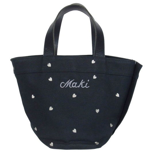 LUDLOW ラドロー Leather trimmed canvas tote レザー トリム キャンバス ハート刺繍 トートバッグ ネーム刺繍入り ブラック系【中古】