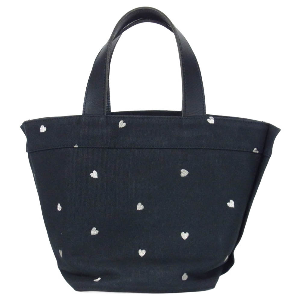 LUDLOW ラドロー Leather trimmed canvas tote レザー トリム キャンバス ハート刺繍 トートバッグ ネーム刺繍入り ブラック系【中古】