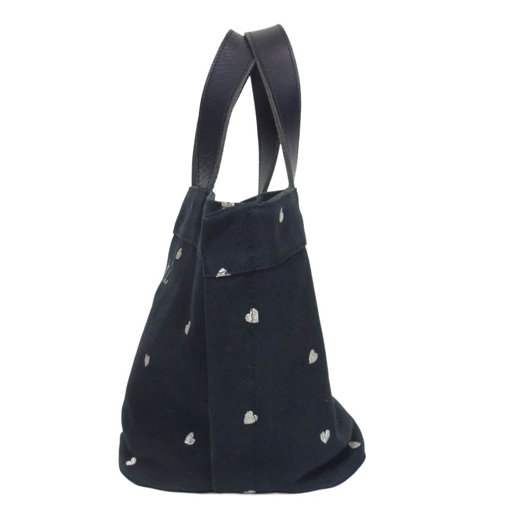 LUDLOW ラドロー Leather trimmed canvas tote レザー トリム キャンバス ハート刺繍 トートバッグ ネーム刺繍入り ブラック系【中古】