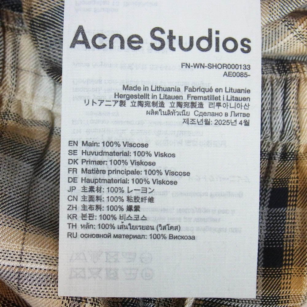 ACNE STUDIOS アクネストゥディオズ FN-WN-SHOR000133 Pebby Check Mini Shorts チェック ミニ ショート パンツ ボトムスイン ショーツ ライトブラウン系 34【中古】