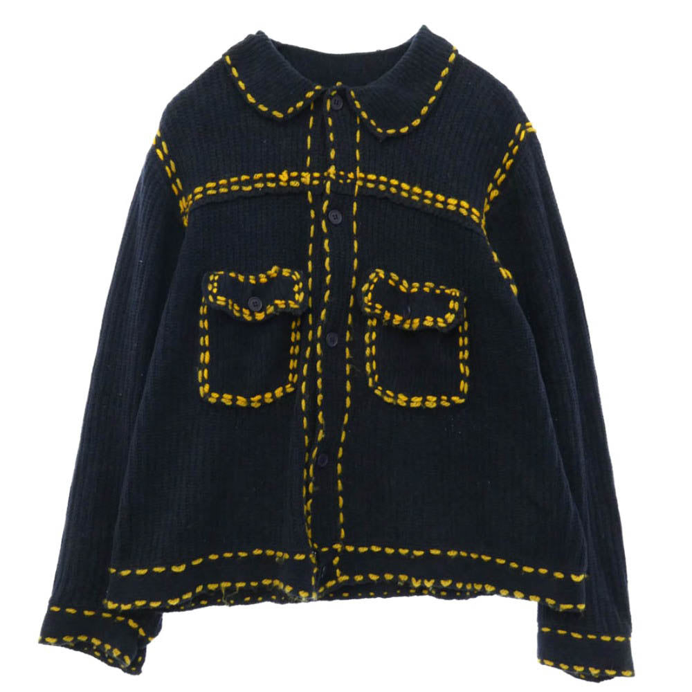 フィンガリン PD-222-KN-011 PG1 KNIT ステッチ ニット カーディガン ジャケット ネイビー系 イエロー系 M【中古】
