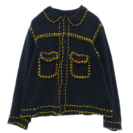 フィンガリン PD-222-KN-011 PG1 KNIT ステッチ ニット カーディガン ジャケット ネイビー系 イエロー系 M【中古】