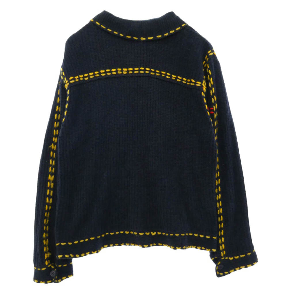 フィンガリン PD-222-KN-011 PG1 KNIT ステッチ ニット カーディガン ジャケット ネイビー系 イエロー系 M【中古】
