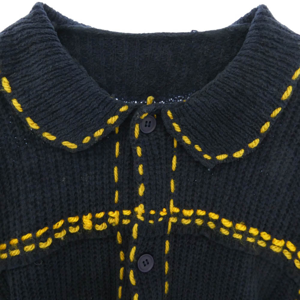 フィンガリン PD-222-KN-011 PG1 KNIT ステッチ ニット カーディガン ジャケット ネイビー系 イエロー系 M【中古】