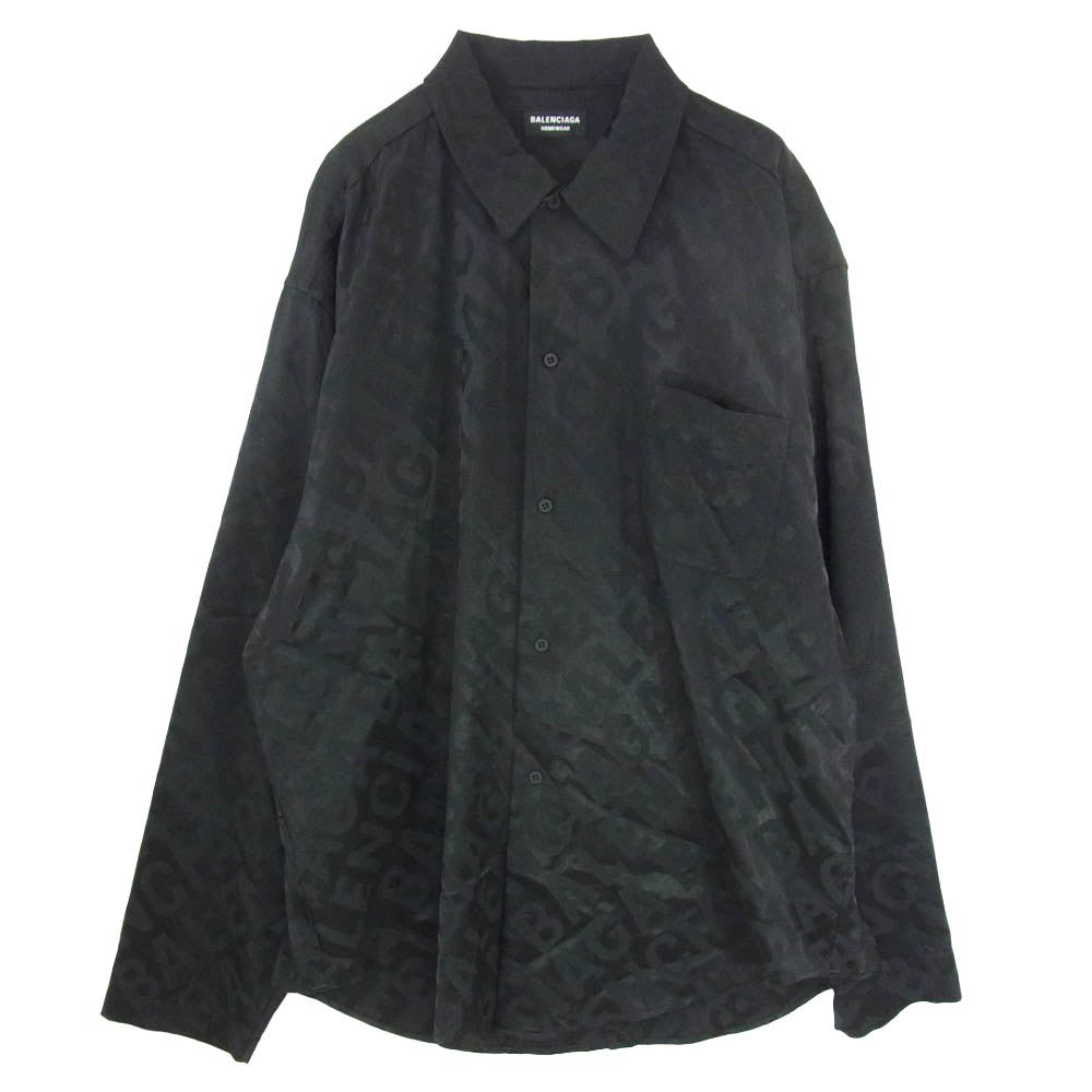 BALENCIAGA バレンシアガ 681812 HOMEWEAR BB モノグラム ロゴ 総柄 レーヨン オーバーサイズ 長袖シャツ ブラック系 37【中古】
