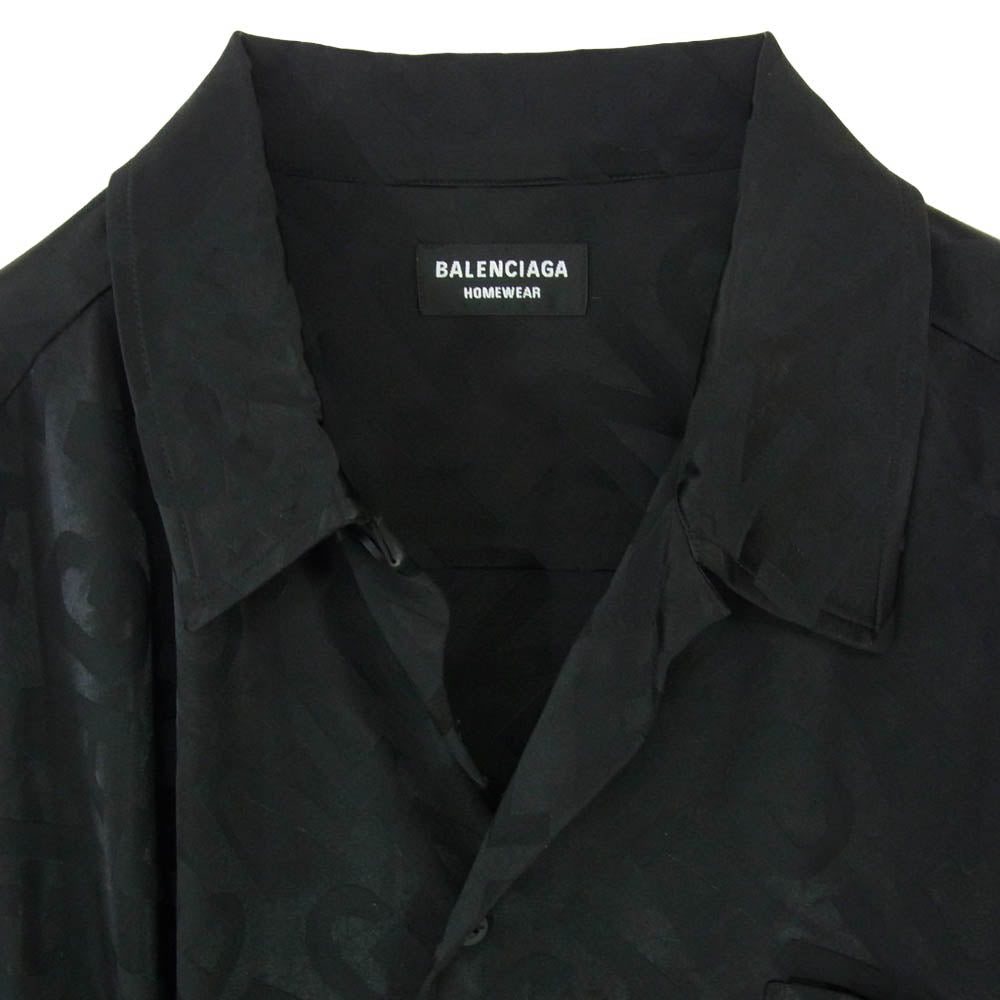 BALENCIAGA バレンシアガ 681812 HOMEWEAR BB モノグラム ロゴ 総柄 レーヨン オーバーサイズ 長袖シャツ ブラック系 37【中古】