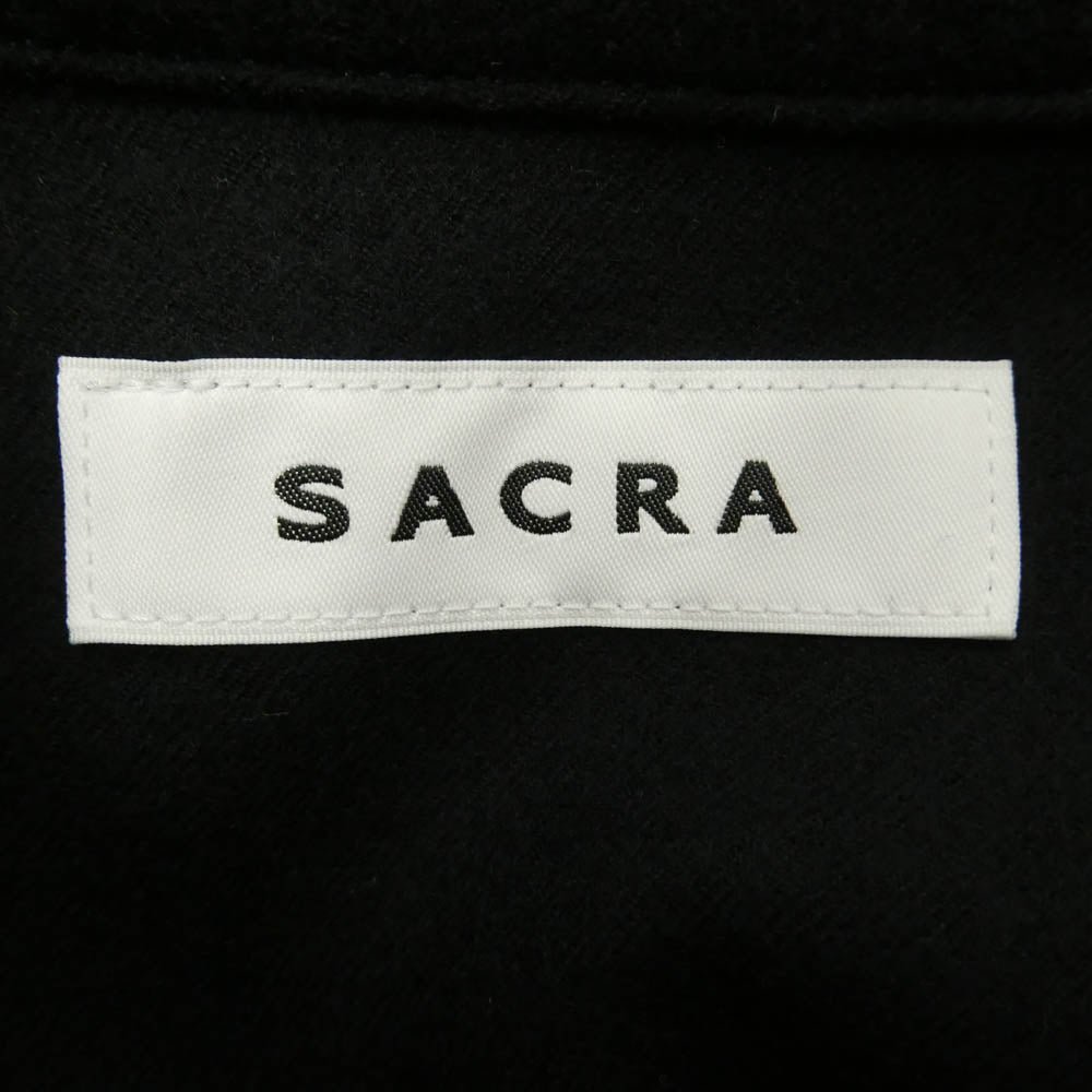 サクラ 122512041 ウール バンドカラー 長袖 ロングシャツ ワンピース ブラック系 38【美品】【中古】
