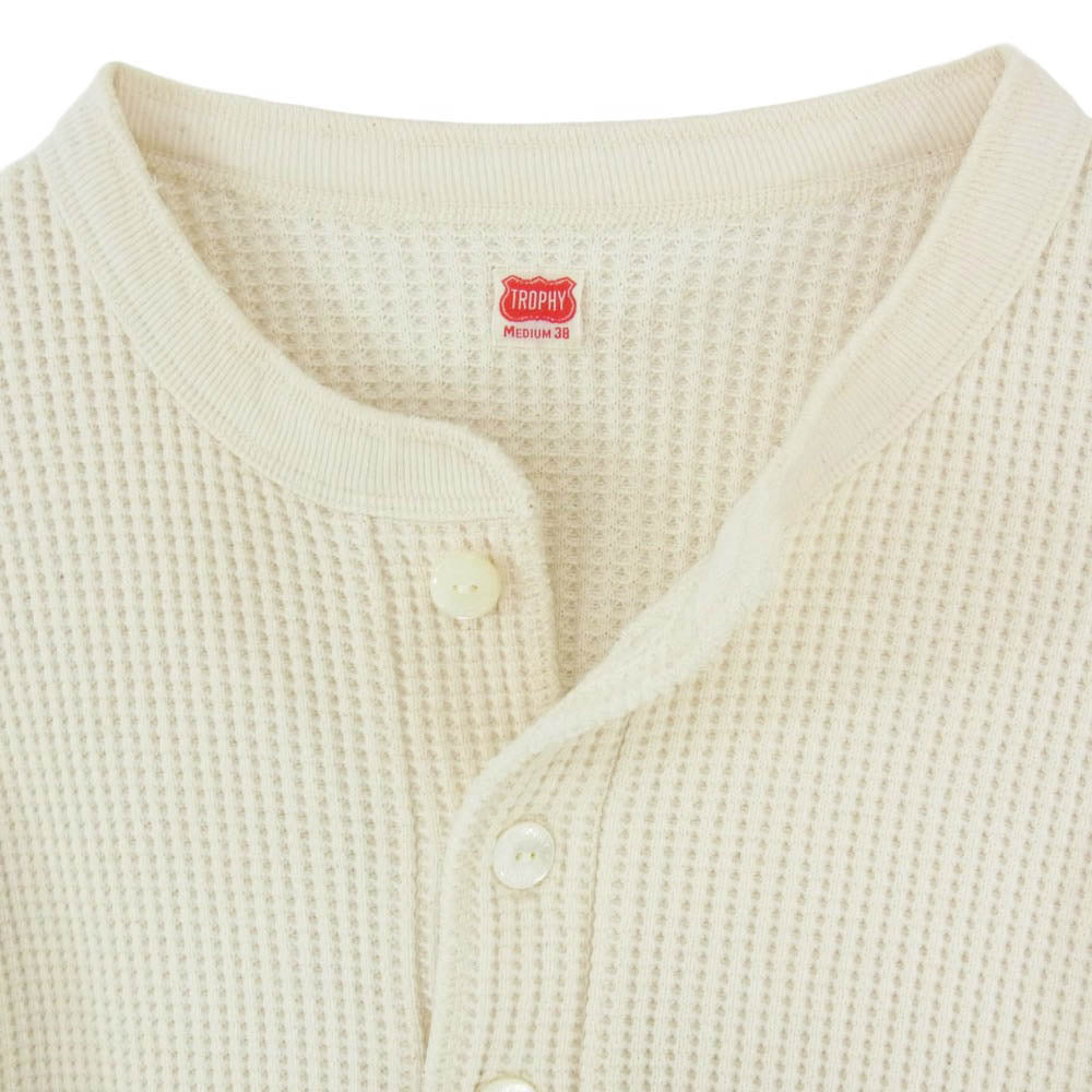 トロフィークロージング ヘビー ワッフル ミル ヘンリーネック サーマル 長袖 Tシャツ アイボリー系 M 38【中古】