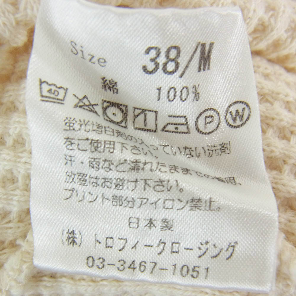 トロフィークロージング ヘビー ワッフル ミル ヘンリーネック サーマル 長袖 Tシャツ アイボリー系 M 38【中古】