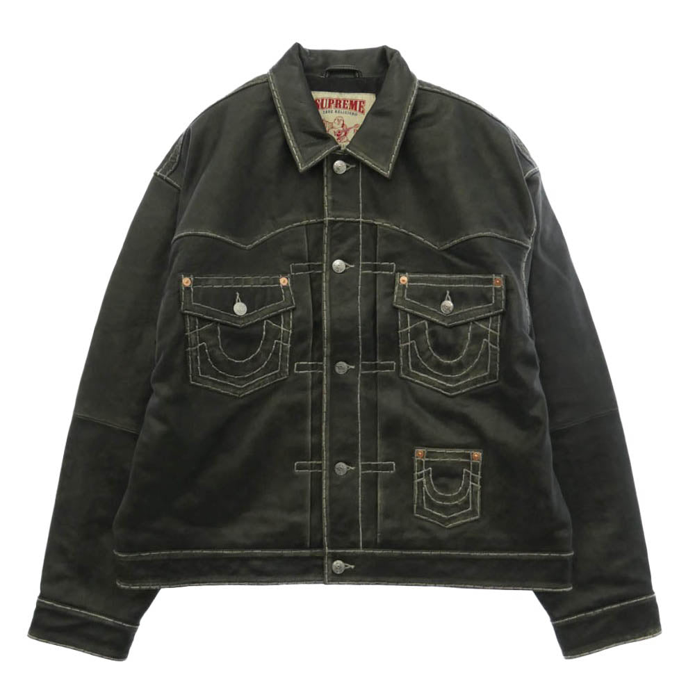 Supreme シュプリーム TRUE RELIGION トゥルーレリジョン 25AW × True Religion Leather Trucker Jacket トゥルーレリジョン レザー トラッカー ジャケット チャコール系 L【新古品】【未使用】【中古】