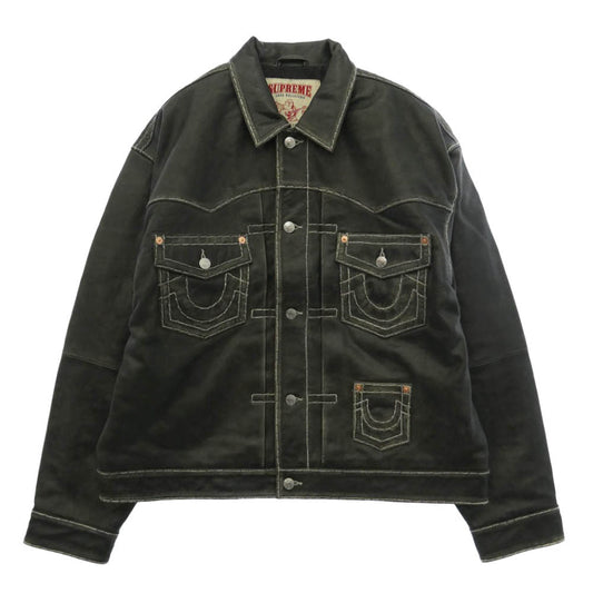 Supreme シュプリーム TRUE RELIGION トゥルーレリジョン 25AW × True Religion Leather Trucker Jacket トゥルーレリジョン レザー トラッカー ジャケット チャコール系 L【新古品】【未使用】【中古】